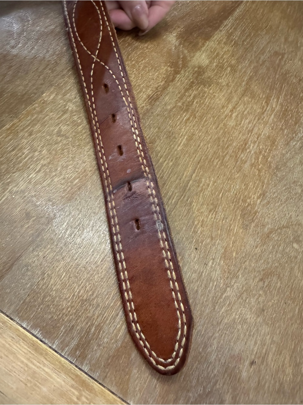 Men's Brown Leather Belt with Decorative Contrast Stitching - Picture 3 of 5